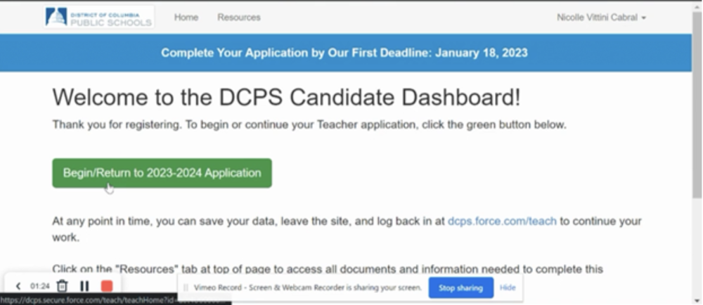 Returning to the 2023-2024 Candidate Dashboard